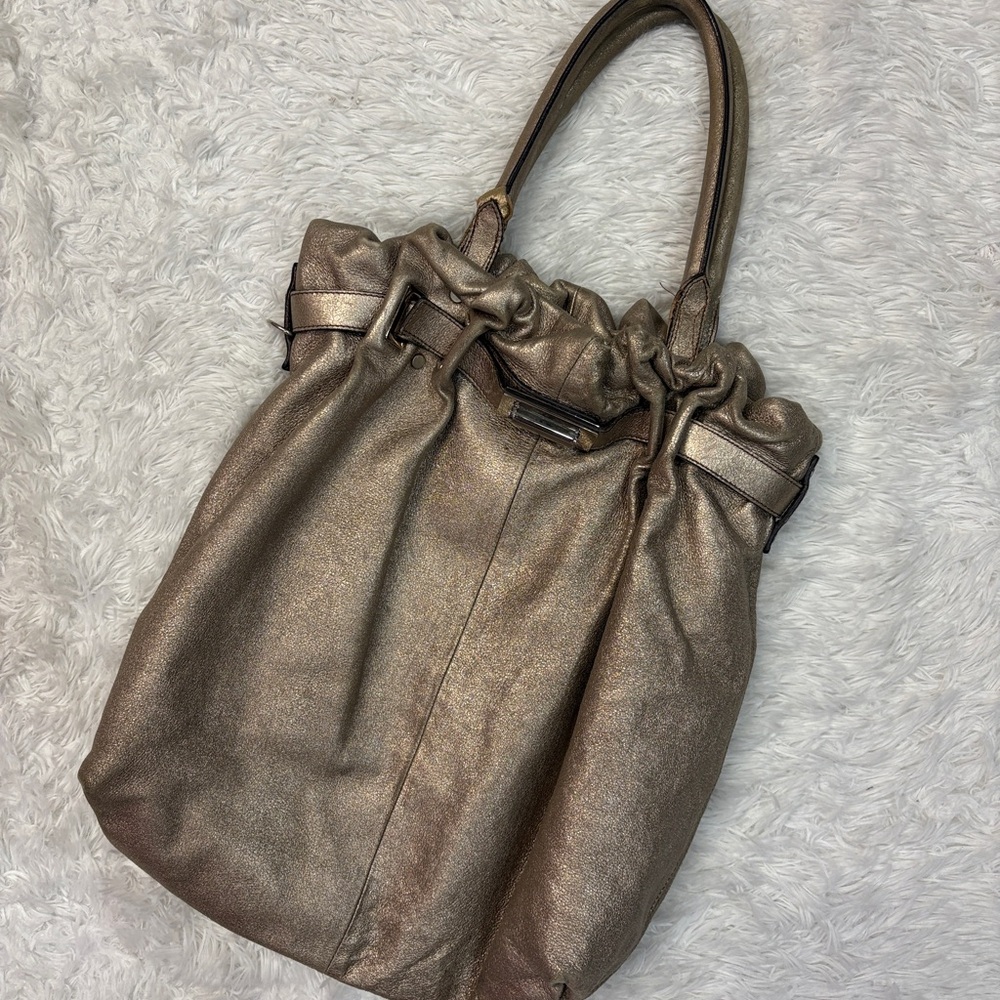 LANVIN PARIS GOLD METALLIC LEATHER TOTE BAG